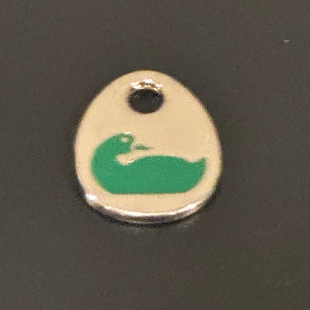 Dooney & Bourke Silver Tone Green Enamel Duck Logo Handbag Charm Hangtag Fob